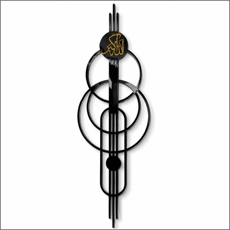 Modern geometric linear wall art with gold calligraphy emblem by Lizera Pakistan